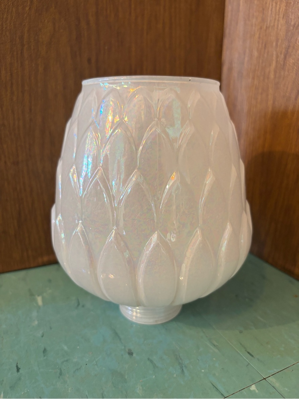 Vintage glass shade for lamp
Chandelier iridescent artichoke pendant